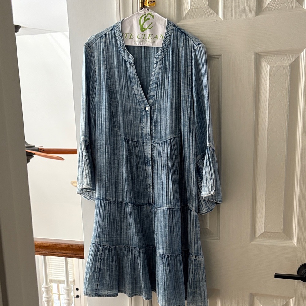Blue Striped Tiered Womens Dress - Untitled Brand